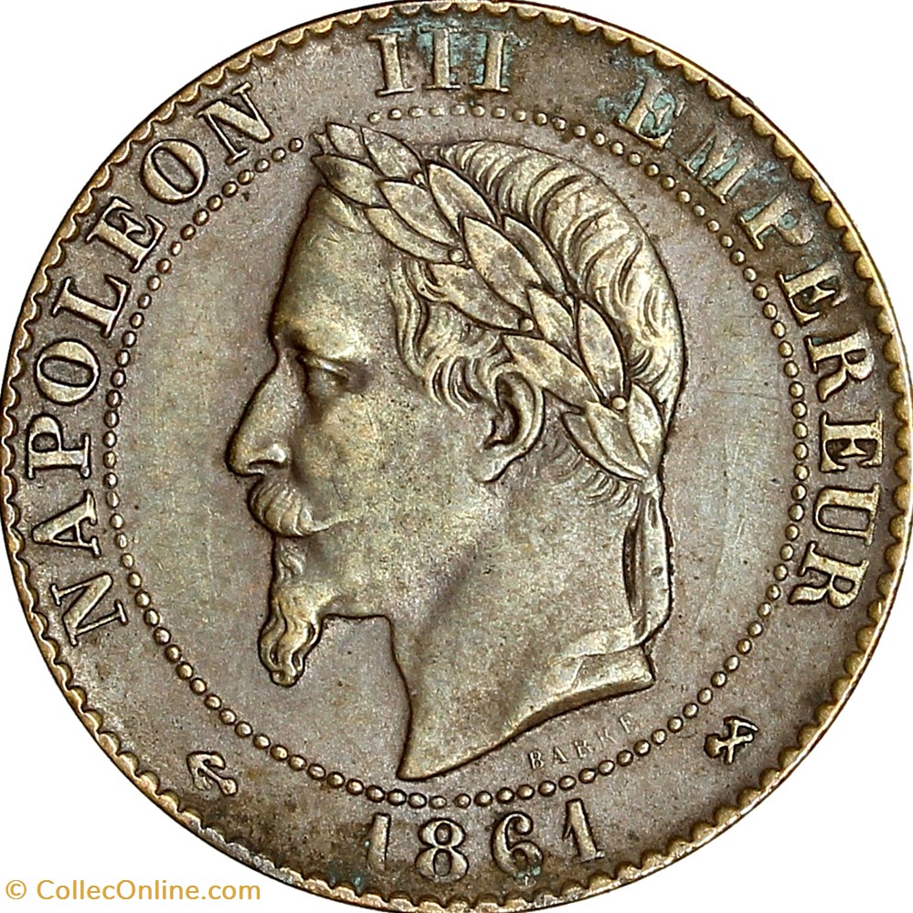 Deux centimes, tête laurée, buste provisoire, Napoléon III, 1861, Bordeaux monnaies monde france deux centimes tete lauree buste provisoire napoleon iii 1861 bordeaux
