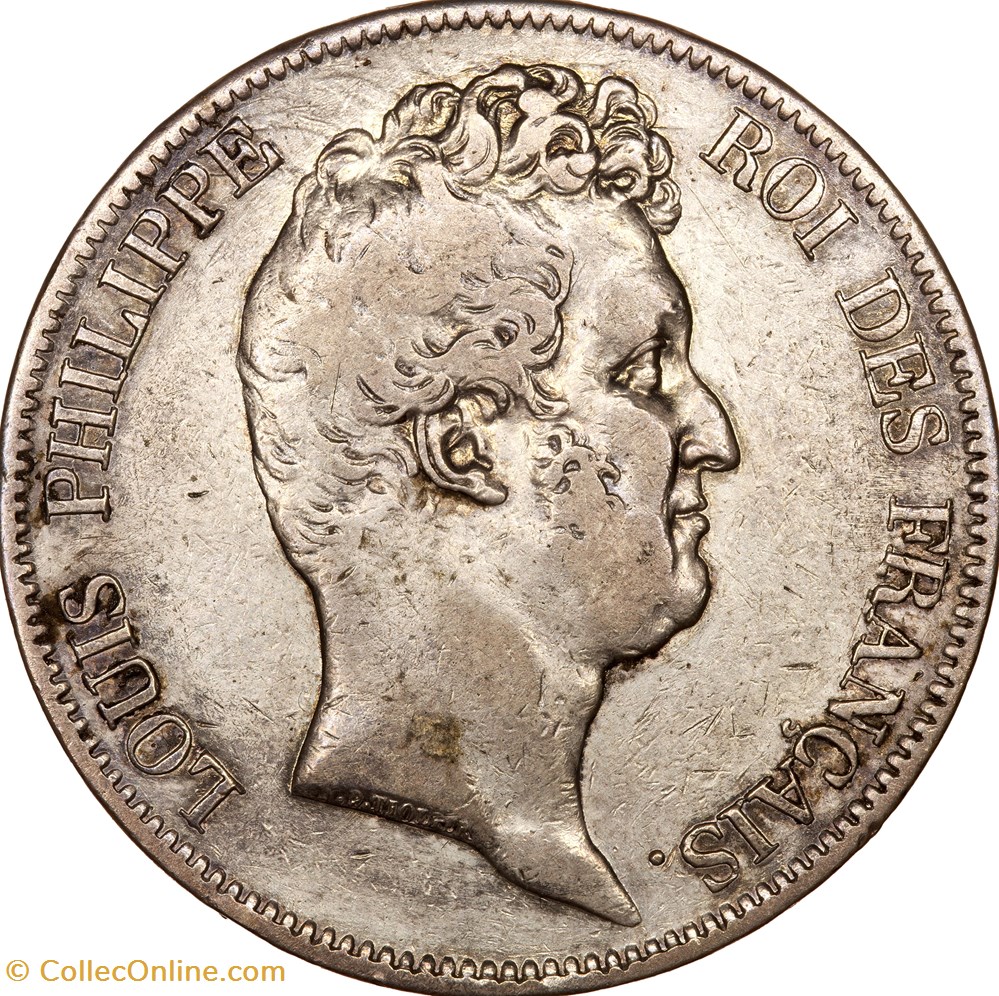 5 francs, type Tiolier, sans le I, tranche en creux, Louis-Philippe Ier, 1830, Paris monnaies monde france 5 francs type tiolier sans le i tranche en creux louis philippe ier 1830 paris