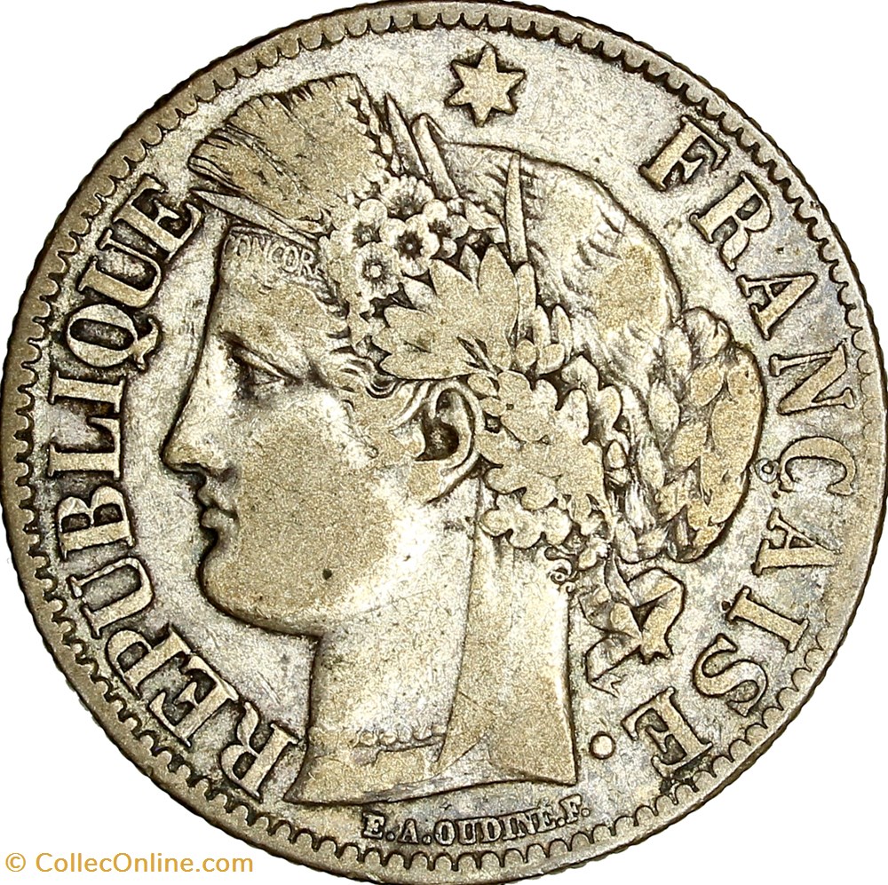 2 francs Cérès, avec légende, IIIe République, 1872, Bordeaux monnaies monde france 2 francs ceres avec legende iiie republique 1872 bordeaux