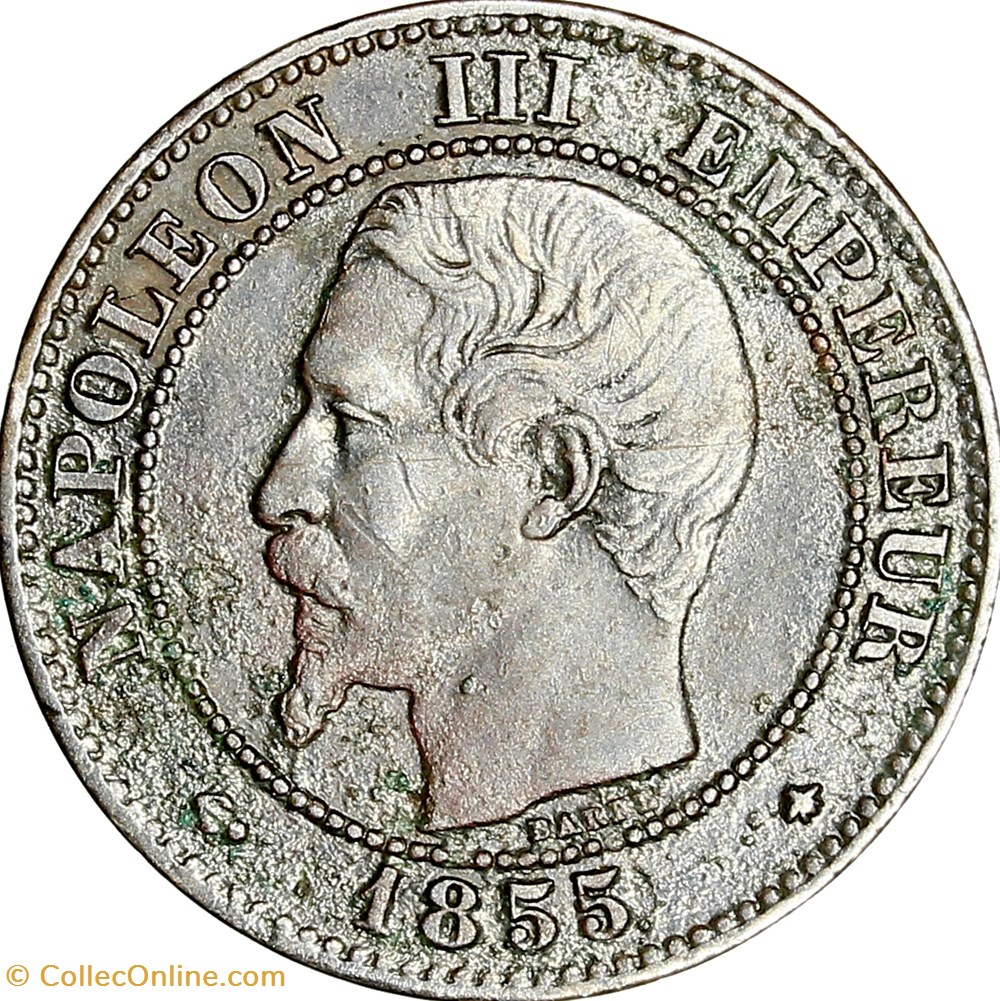 Deux centimes, tête nue, Napoléon III, 1855, ancre, Strasbourg monnaies monde france deux centimes tete nue napoleon iii 1855 ancre strasbourg