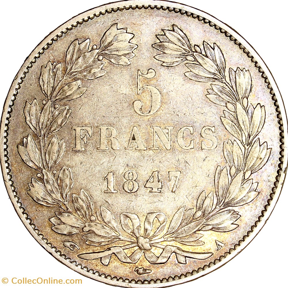 5 francs, 3e type Domard, Louis-Philippe Ier, 1847, Paris monnaies monde france 5 francs 3e type domard louis philippe ier 1847 paris