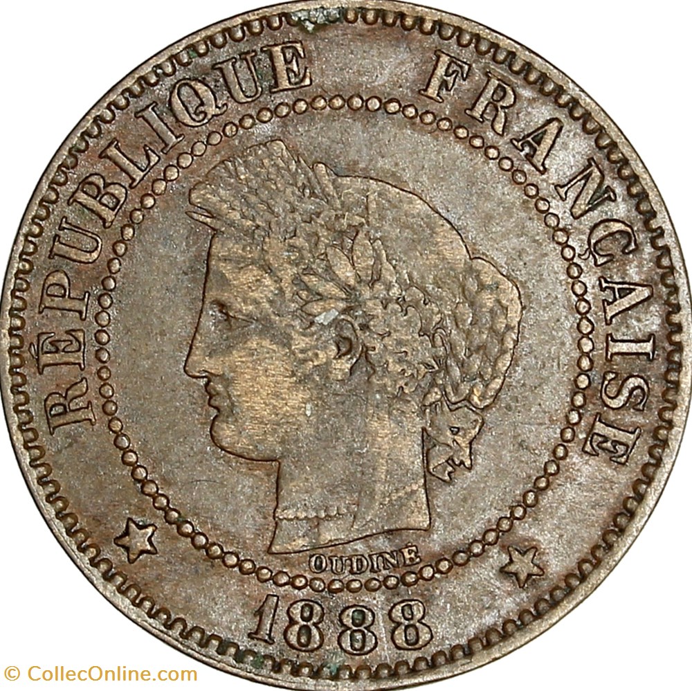 2 centimes Cérès, IIIe République, 1888, Paris monnaies monde france 2 centimes ceres iiie republique 1888 paris
