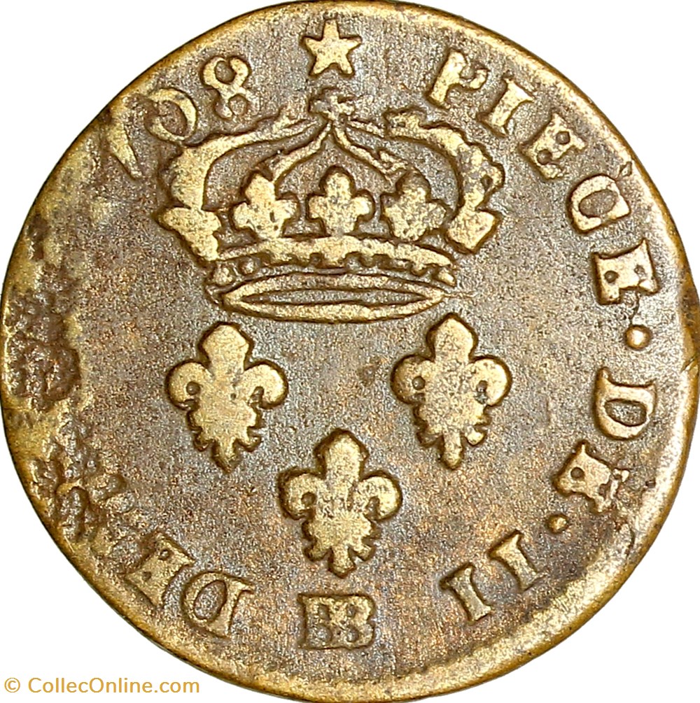 II deniers de Strasbourg, Louis XIV, 1708, Strasbourg monnaies europe medievale france royales ii deniers de strasbourg louis xiv 1708 strasbourg