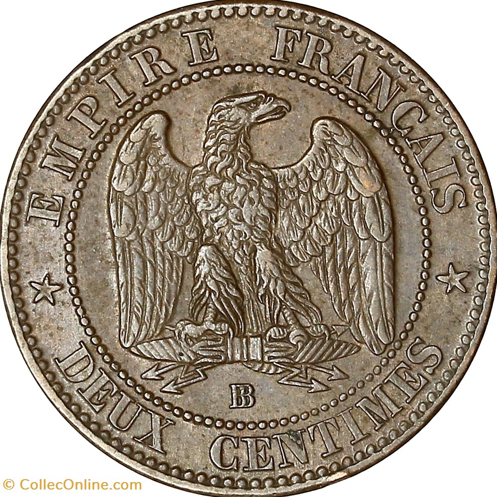 Deux centimes, tête laurée, Napoléon III, 1862, grand BB, Strasbourg monnaies monde france deux centimes tete lauree napoleon iii 1862 grand bb strasbourg