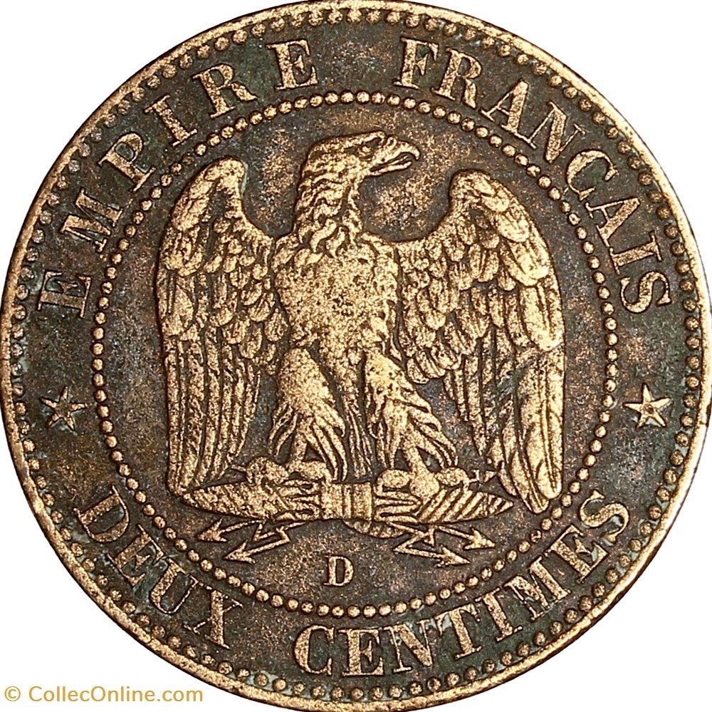 Deux centimes, tête nue, Napoléon III, 1855, chien, petit lion, petit D, Lyon monnaies monde france deux centimes tete nue napoleon iii 1855 chien petit lion petit d lyon