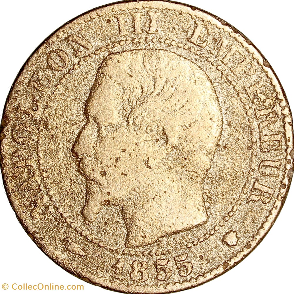 monnaies monde france cinq centimes tete nue napoleon iii 1855 chien marseille