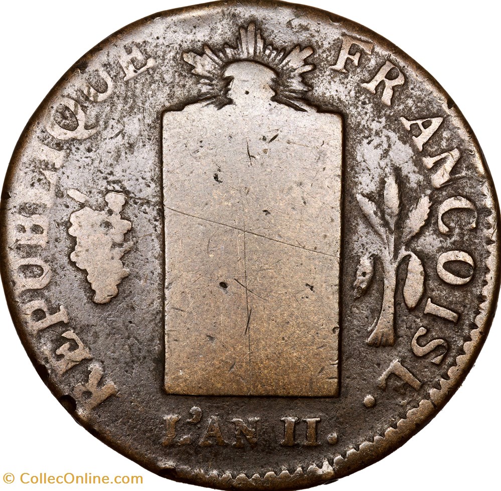 2 sols à la table de la loi, daté, la Convention, 1793, an II, Metz monnaies monde france 2 sols a la table de la loi date la convention 1793 an ii metz
