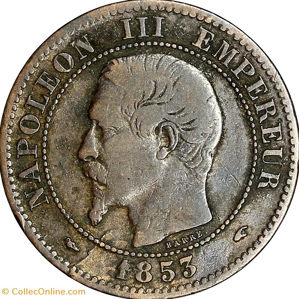 Deux centimes, tête nue, Napoléon III, 1853, Paris monnaies monde france deux centimes tete nue napoleon iii 1853 paris