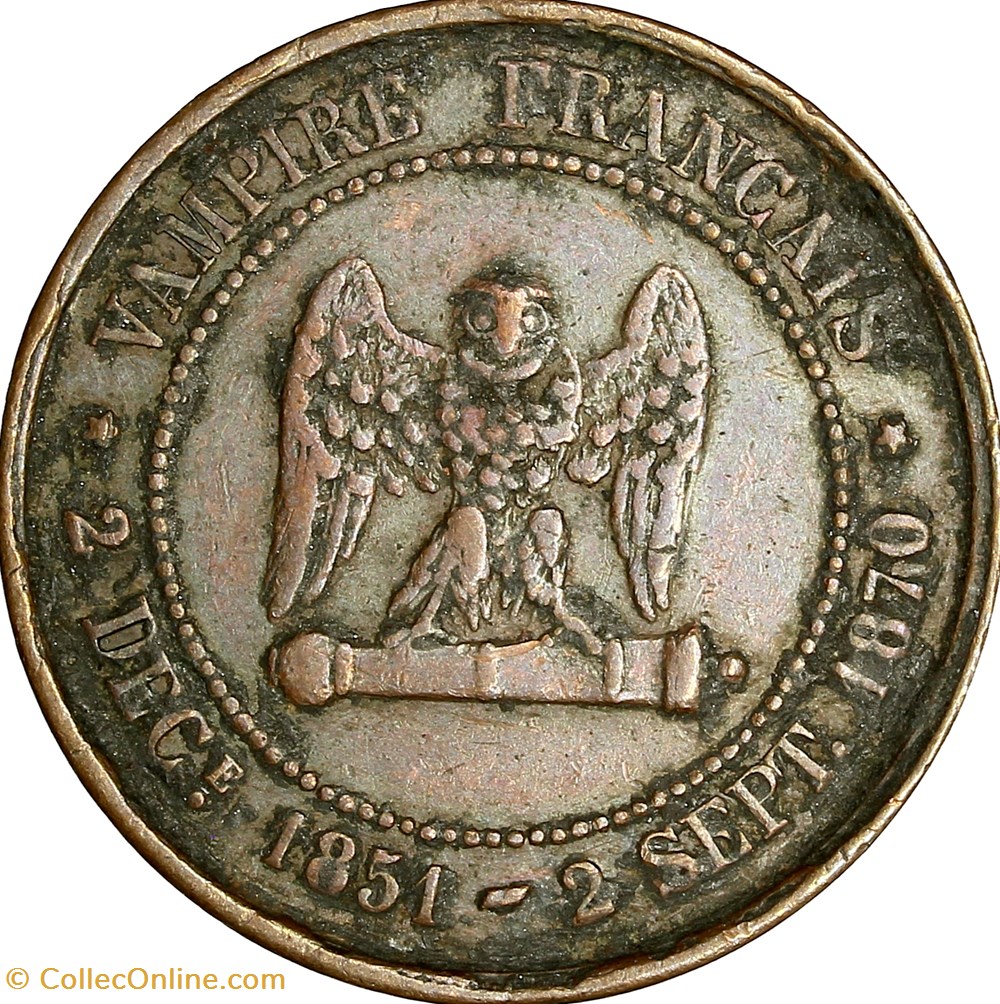 5 centimes satirique, défaite de Sedan, Gouvernement de la Défense Nationale, 1870 monnaies france modernes 5 centimes satirique defaite de sedan gouvernement de la defense nationale 1870