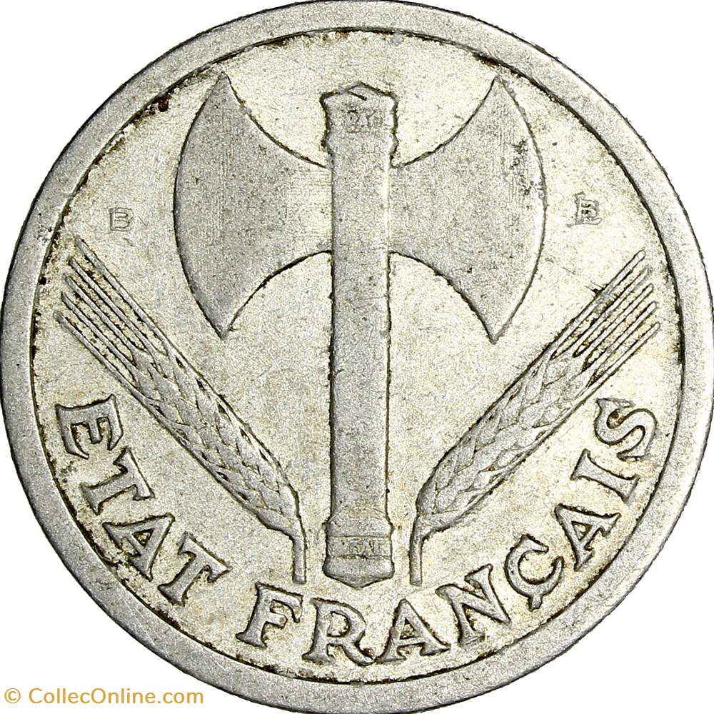 2 francs francisque, Etat Français, 1943, Beaumont-le-Roger monnaies monde france 2 francs francisque etat francais 1943 beaumont le roger