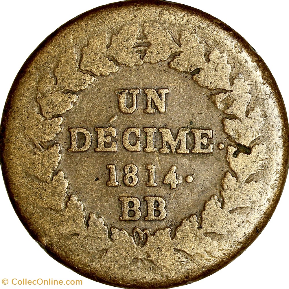 Un décime à l'N couronnée, Napoléon Ier, 1814••, Strasbourg monnaies monde france un decime a n couronnee napoleon ier 1814 strasbourg
