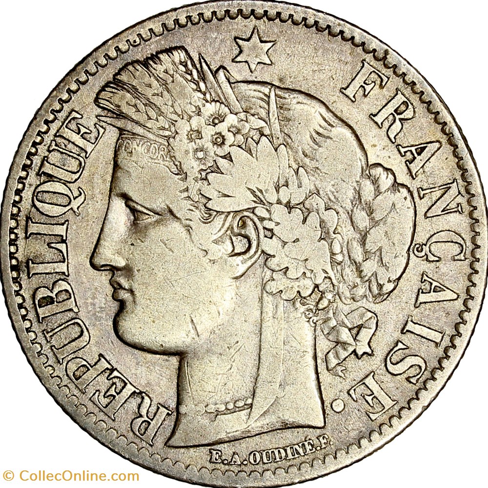 2 francs Cérès, sans légende, IIIe République, 1870, Bordeaux monnaies monde france 2 francs ceres sans legende iiie republique 1870 bordeaux