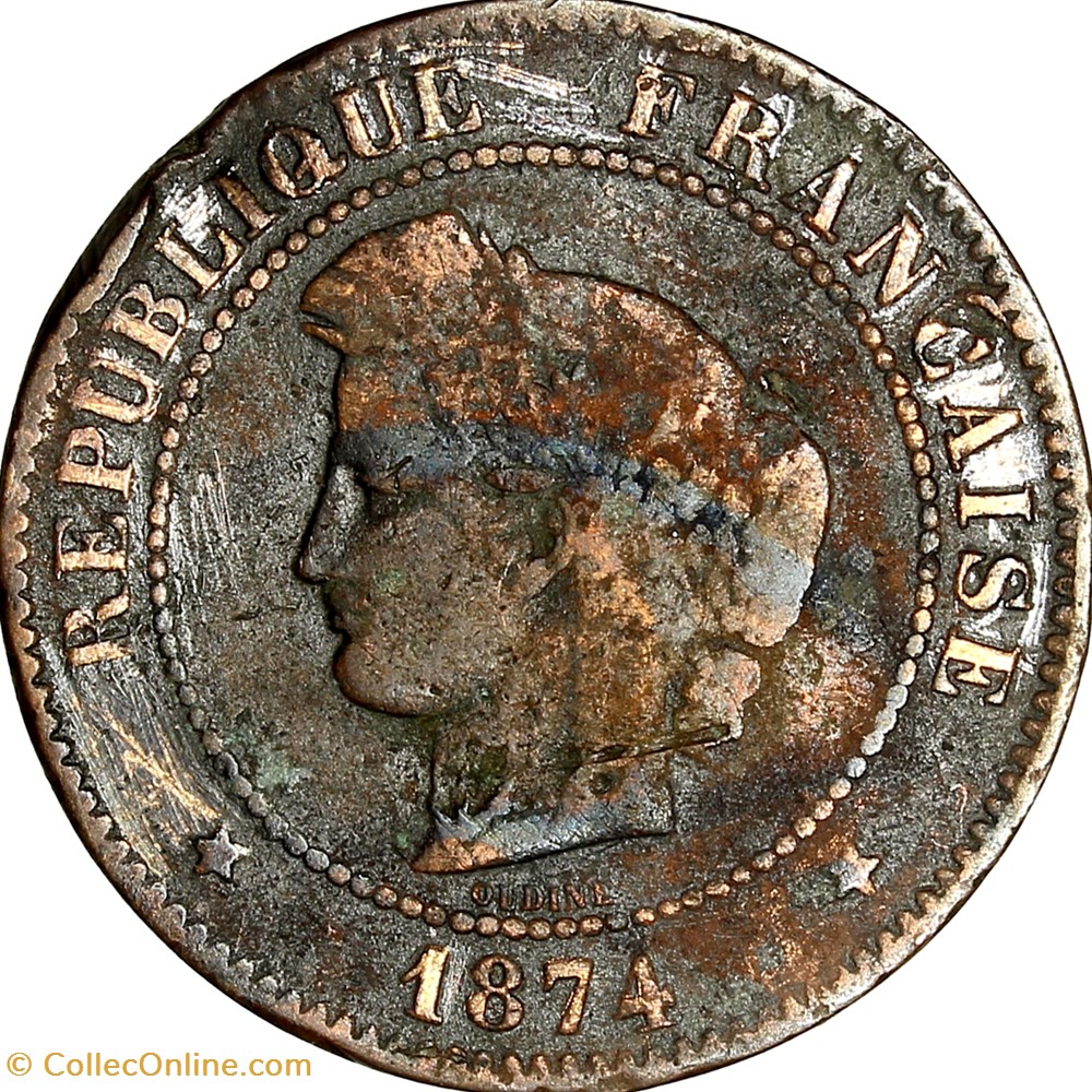 5 centimes Cérès, IIIe République, 1874, Bordeaux monnaies monde france 5 centimes ceres iiie republique 1874 bordeaux