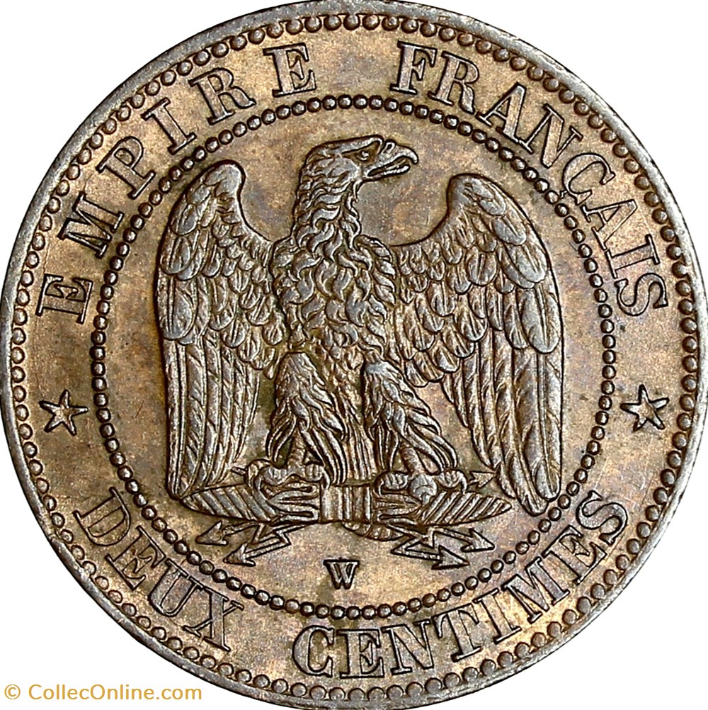 Deux centimes, tête nue, Napoléon III, 1855, Lille monnaies monde france deux centimes tete nue napoleon iii 1855 lille