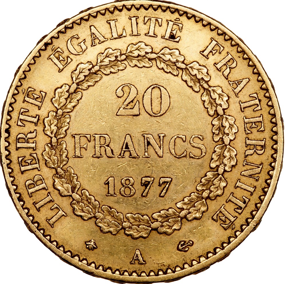 20 francs Génie, IIIe République, 1877, Paris monnaies monde france 20 francs genie iiie republique 1877 paris
