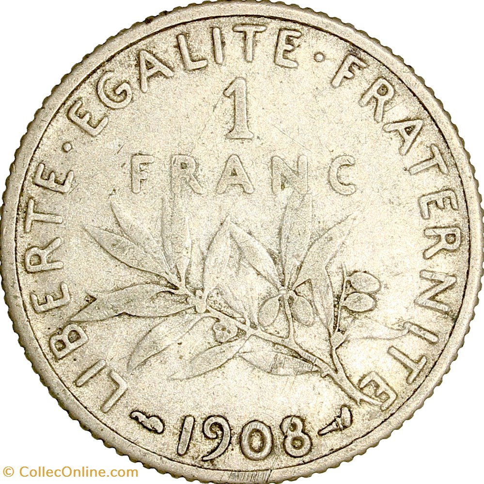 1 franc Semeuse, IIIe République, 1908 monnaies monde france 1 franc semeuse iiie republique 1908