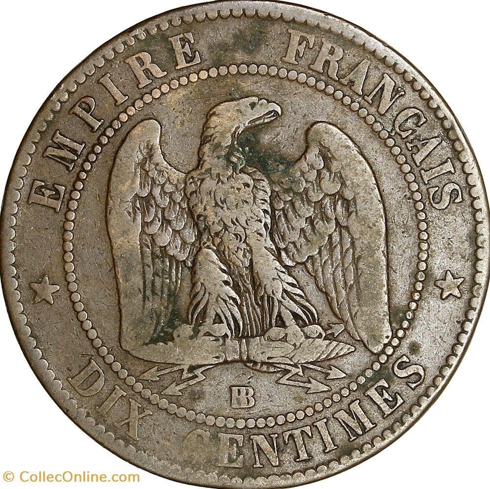 Dix centimes, tête nue, Napoléon III, 1857, Strasbourg monnaies monde france dix centimes tete nue napoleon iii 1857 strasbourg