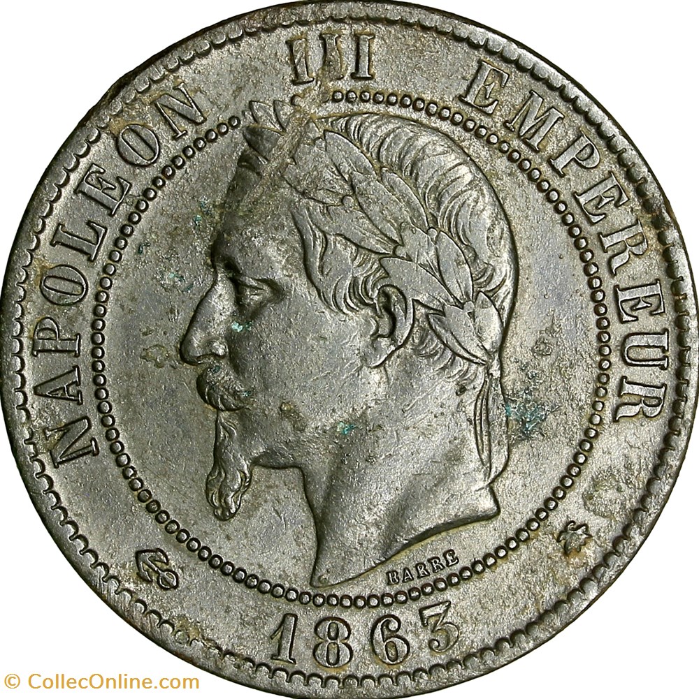 Dix centimes, tête laurée, Napoléon III, 1863, Paris monnaies monde france dix centimes tete lauree napoleon iii 1863 paris