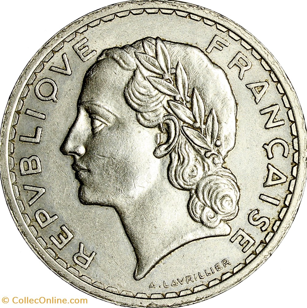 5 francs Lavrillier, nickel, IIIe République, 1938 monnaies france modernes 5 francs lavrillier nickel iiie republique 1938