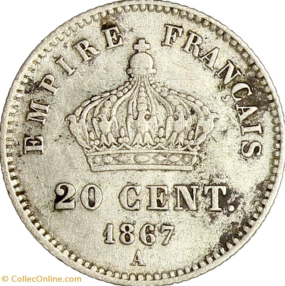 monnaies monde france 20 centimes napoleon iii tete lauree grand module napoleon iii 1867 paris