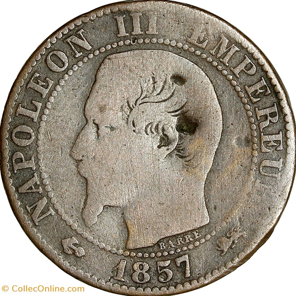 monnaies monde france cinq centimes tete nue napoleon iii 1857 lyon