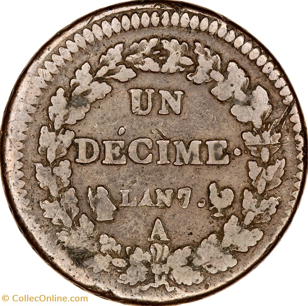 Un décime Dupré, grand module, Directoire, an 7/5, A/A, coq/corne, Paris monnaies monde france un decime dupre grand module directoire an 7 5 a a coq corne paris