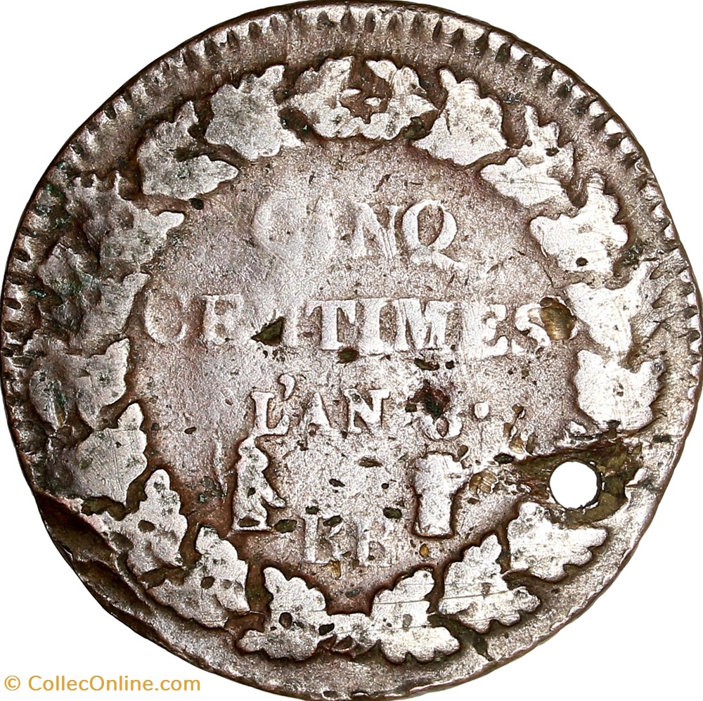 Cinq centimes Dupré, grand module, le Consulat, an 8, Strasbourg monnaies monde france cinq centimes dupre grand module le consulat an 8 strasbourg