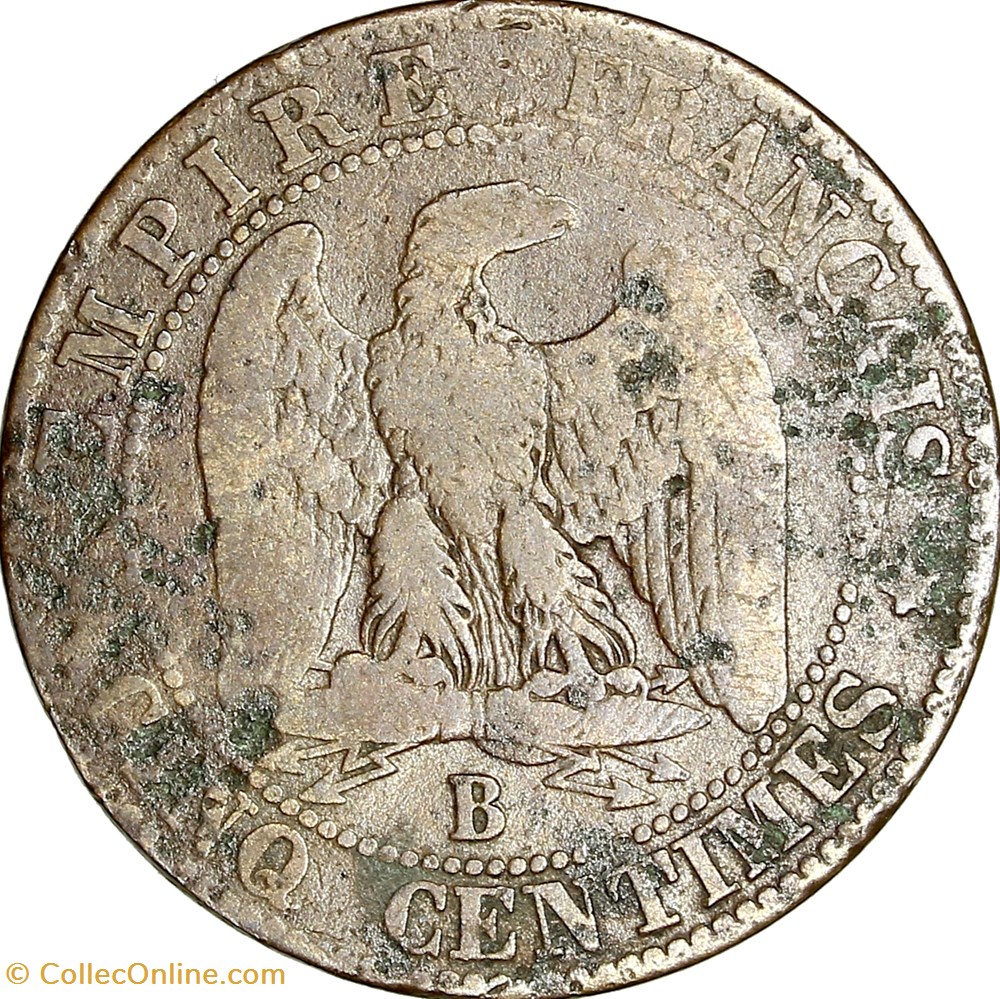 Cinq centimes, tête nue, Napoléon III, 1857, Rouen monnaies monde france cinq centimes tete nue napoleon iii 1857 rouen