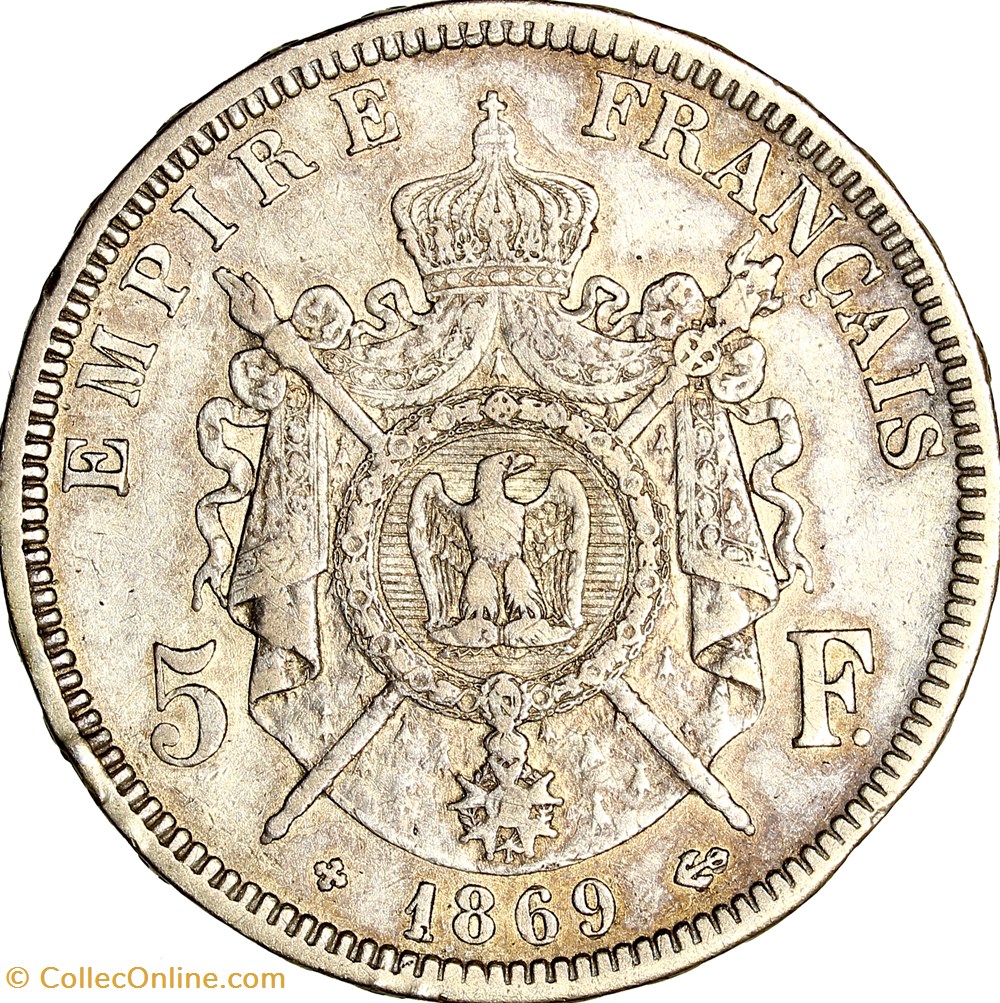 5 francs, tête laurée, Napoléon III, 1869, Strasbourg monnaies monde france 5 francs tete lauree napoleon iii 1869 strasbourg