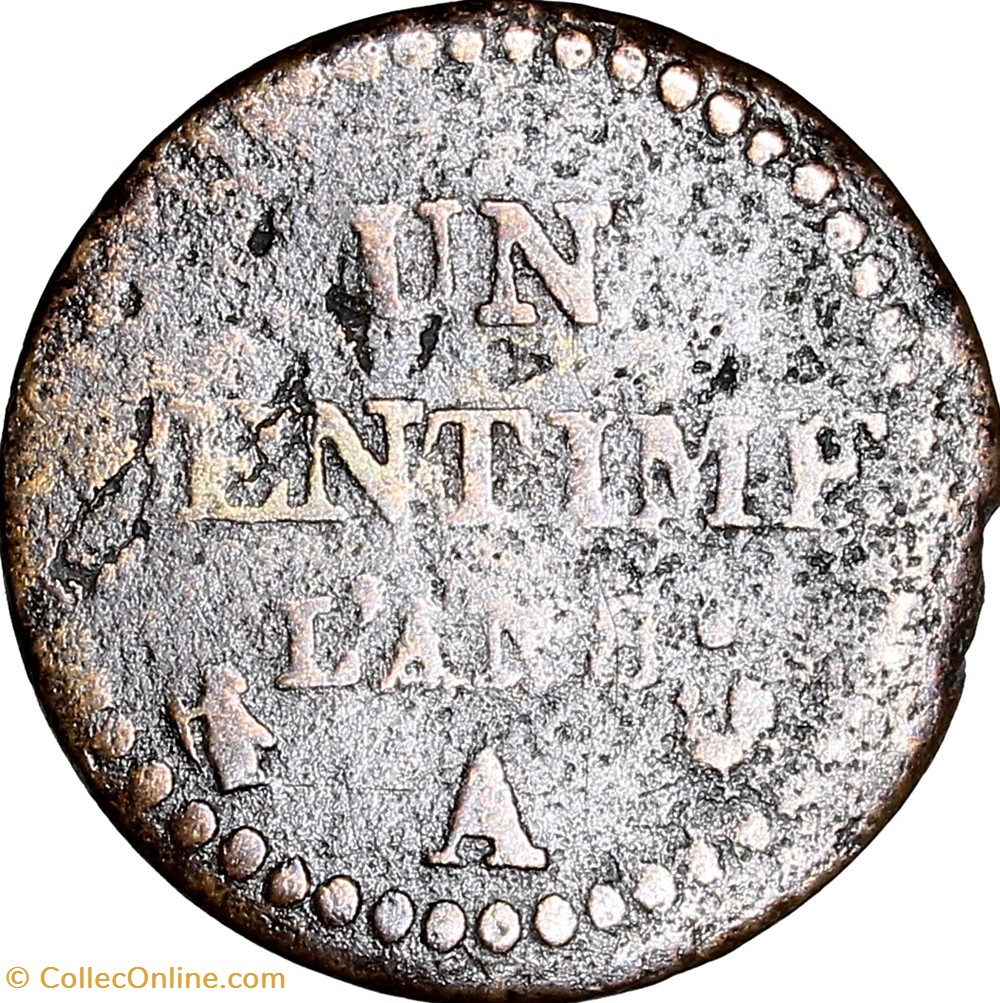 Un centime Dupré, le Directoire, an 8, 53/50 perles, Paris monnaies monde france un centime dupre le directoire an 8 53 50 perles paris