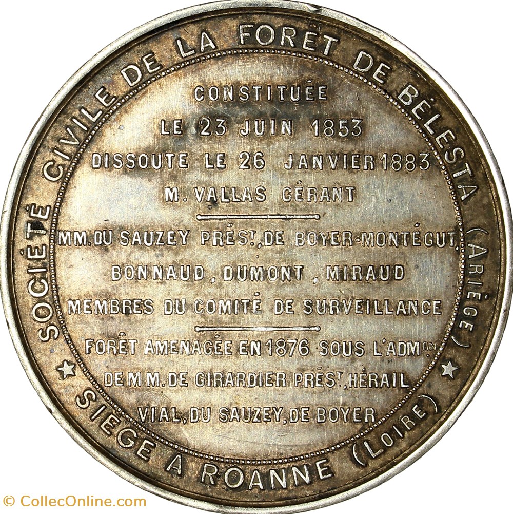 Jeton de la Société Civile de la Forêt de Bélesta, 1883 monnaies paranumismatique jetons poids jeton de la societe civile de la foret de belesta 1883