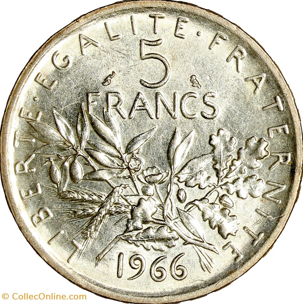 5 francs Semeuse, 1966 monnaies monde france 5 francs semeuse 1966