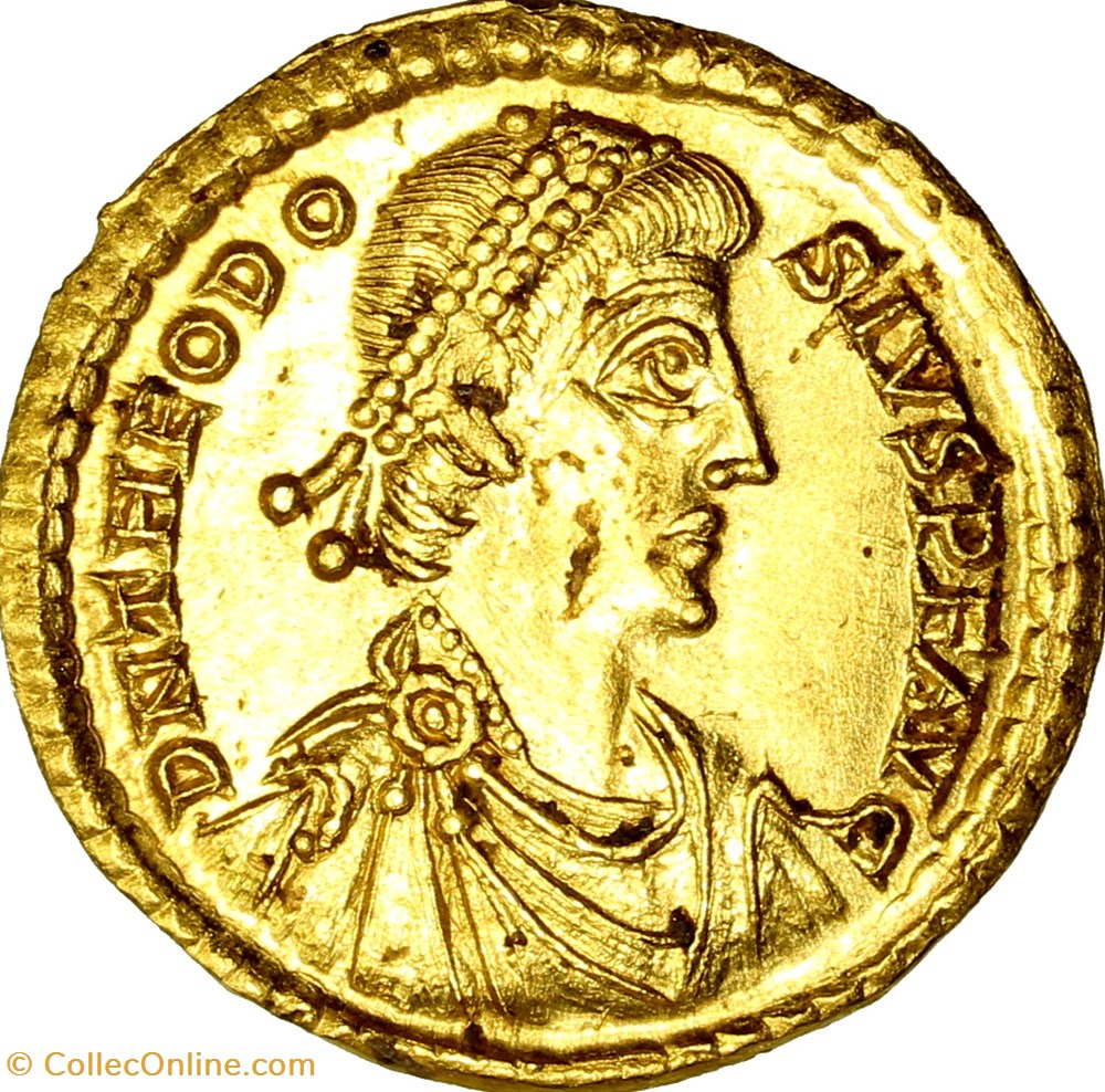 Solidus of Theodosius Ist, Valentinian II and Theodosius, June 389 - 391, Trier monnaies antiques romaines republicaines imperiales solidus of theodosius ist valentinian ii and theodosius june 389 391 trier