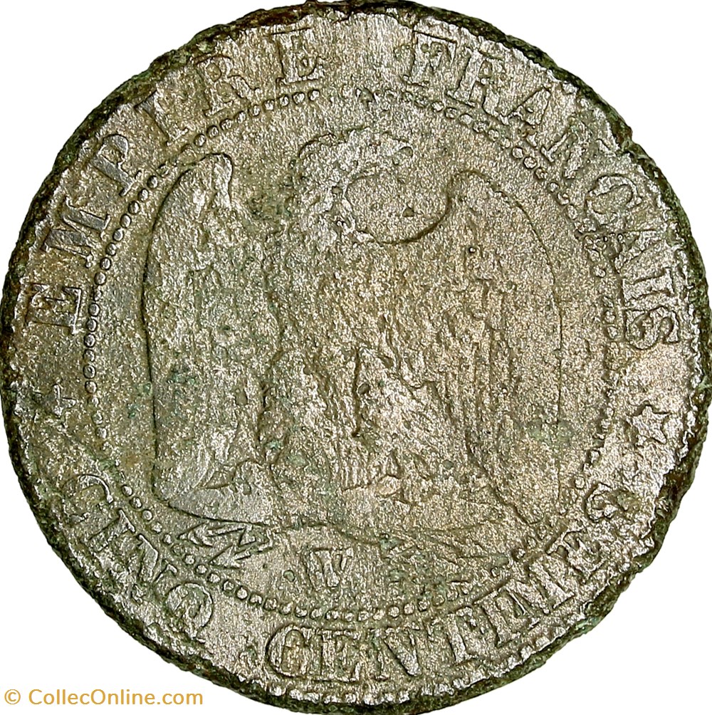 Cinq centimes, tête nue, Napoléon III, 1855, chien, Lille monnaies monde france cinq centimes tete nue napoleon iii 1855 chien lille