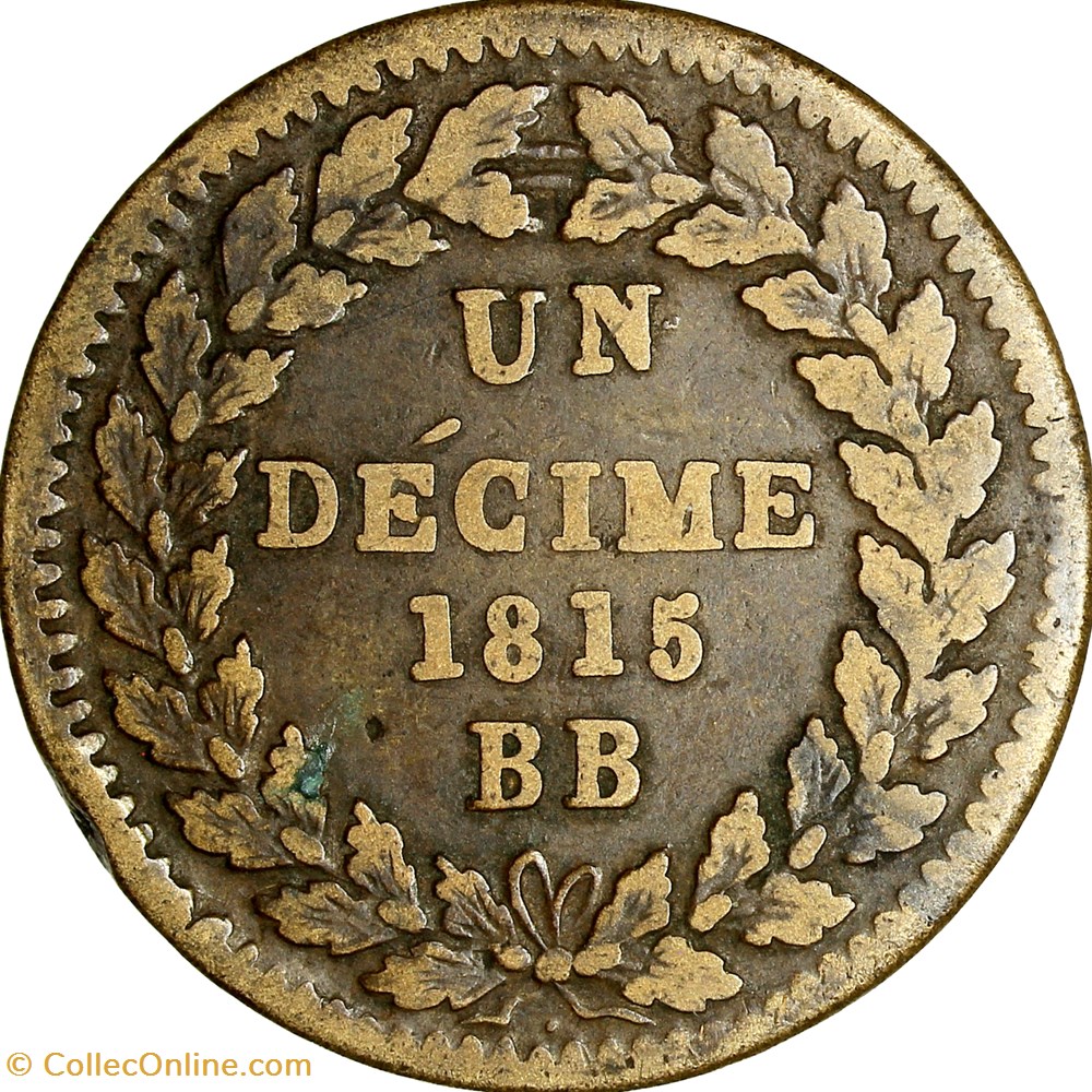 Un décime à l'L couronnée, Louis XVIII, 1815, sans point, Strasbourg monnaies monde france un decime a l couronnee louis xviii 1815 sans point strasbourg