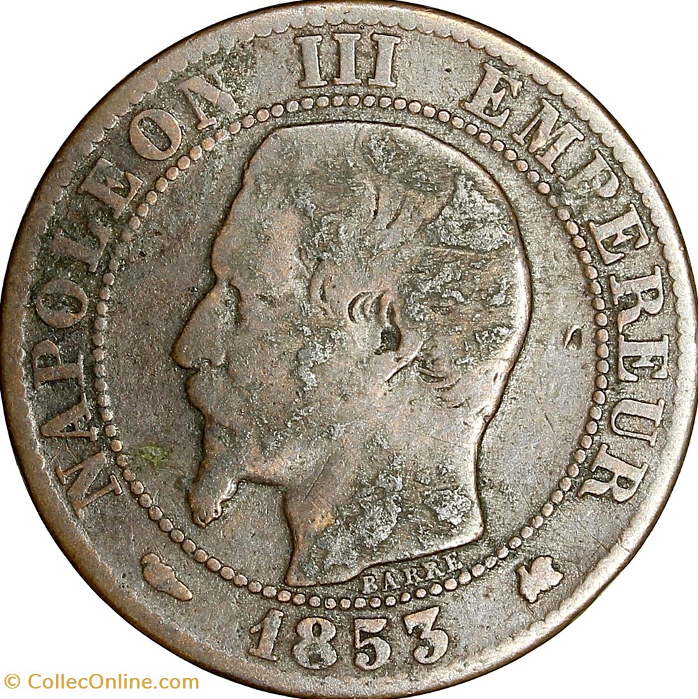 Cinq centimes, tête nue, Napoléon III, 1853, Bordeaux monnaies monde france cinq centimes tete nue napoleon iii 1853 bordeaux