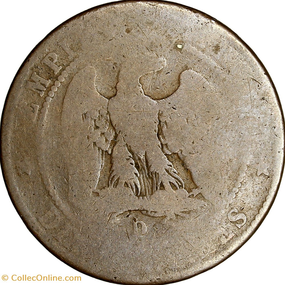 Dix centimes, tête nue, Napoléon III, 1855, chien, Lyon monnaies monde france dix centimes tete nue napoleon iii 1855 chien lyon