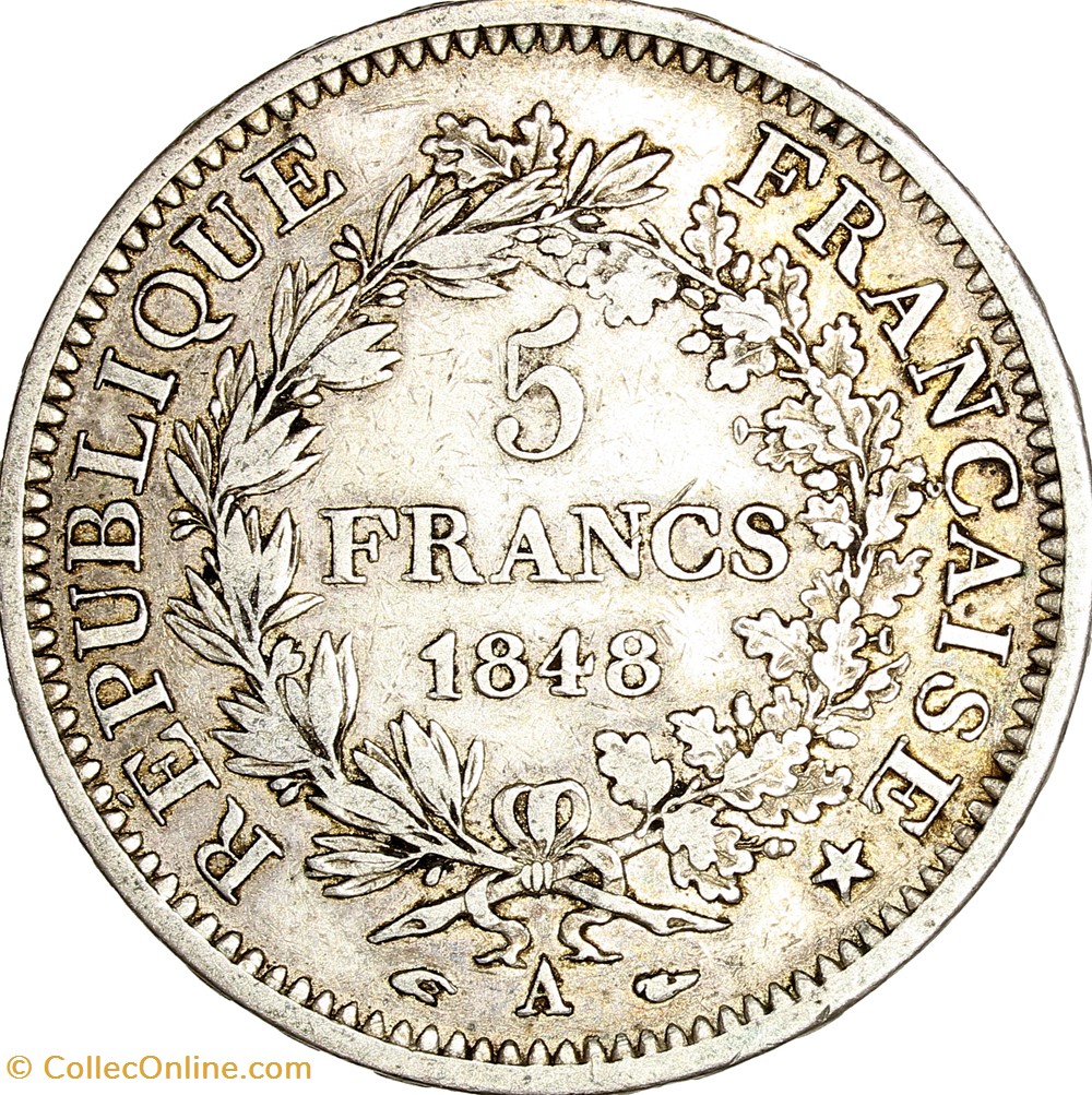 5 francs Hercule, IIe République, 1848, Paris monnaies monde france 5 francs hercule iie republique 1848 paris