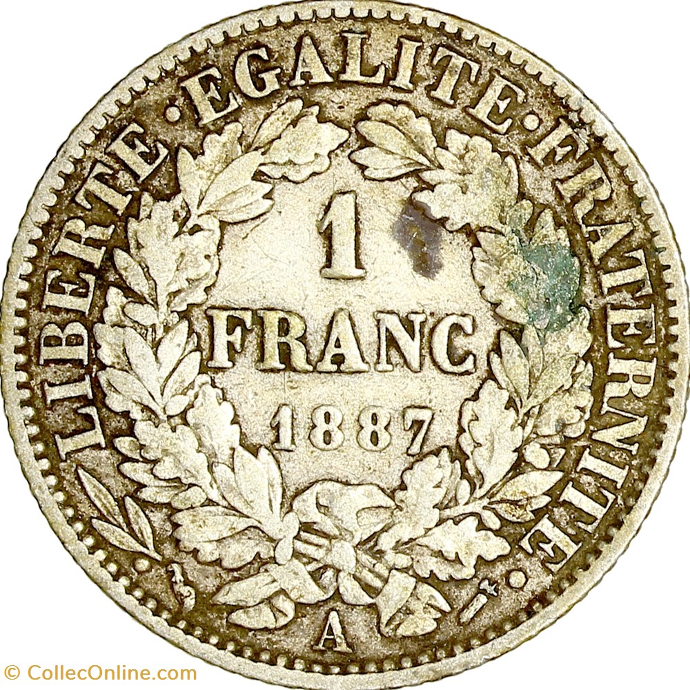 monnaies monde france 1 franc ceres iiie republique 1887 paris