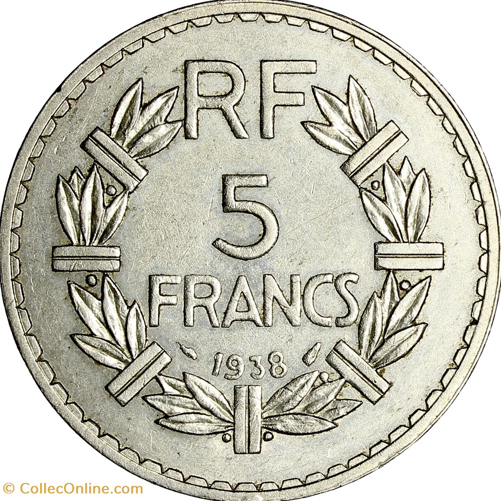 5 francs Lavrillier, nickel, IIIe République, 1938 monnaies france modernes 5 francs lavrillier nickel iiie republique 1938