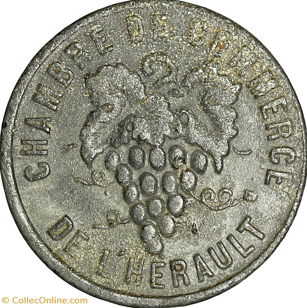 5 centimes, Chambre de Commerce de l'Hérault, 1918-1921 monnaies monde france 5 centimes chambre de commerce de herault 1918 1921