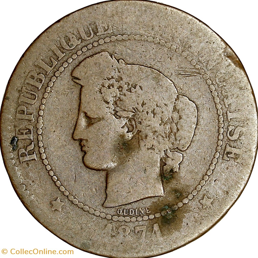 5 centimes Cérès, IIIe République, 1871, grand A, Paris monnaies monde france 5 centimes ceres iiie republique 1871 grand a paris