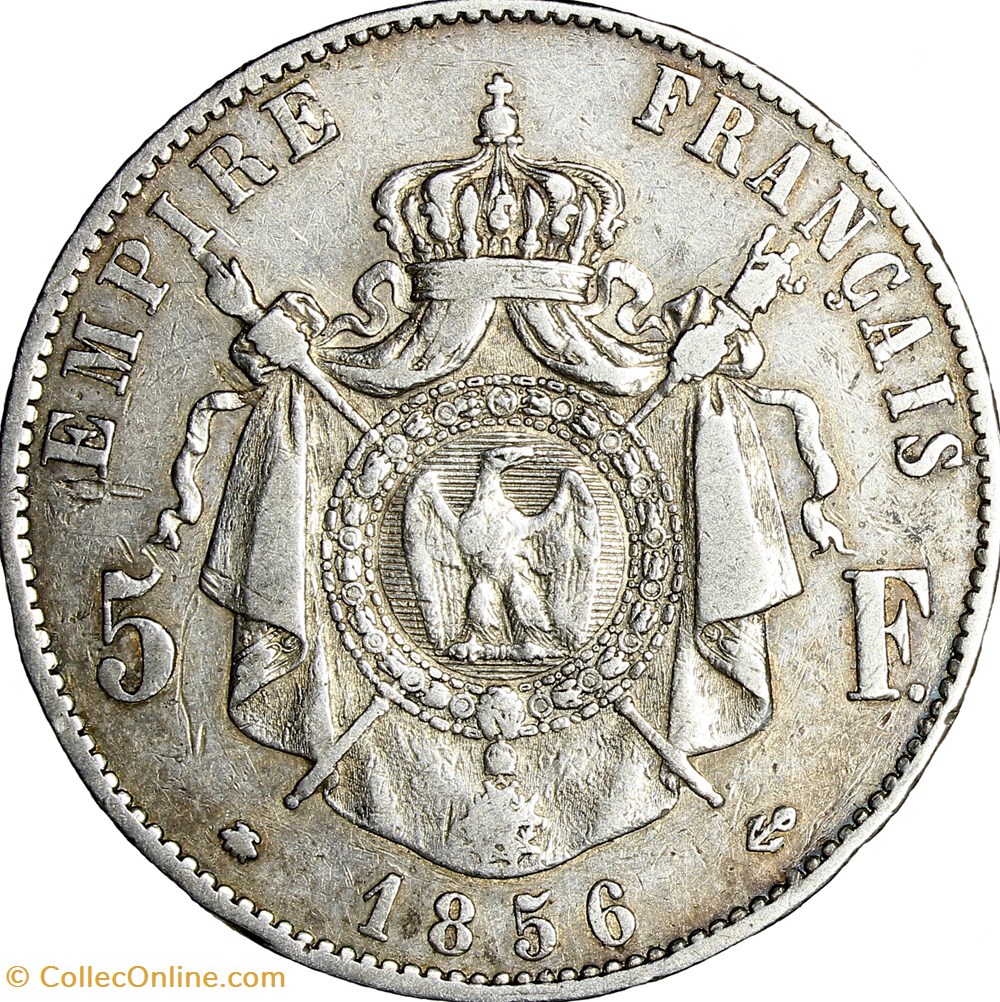5 francs tête nue, Napoléon III, 1856, Strasbourg monnaies monde france 5 francs tete nue napoleon iii 1856 strasbourg
