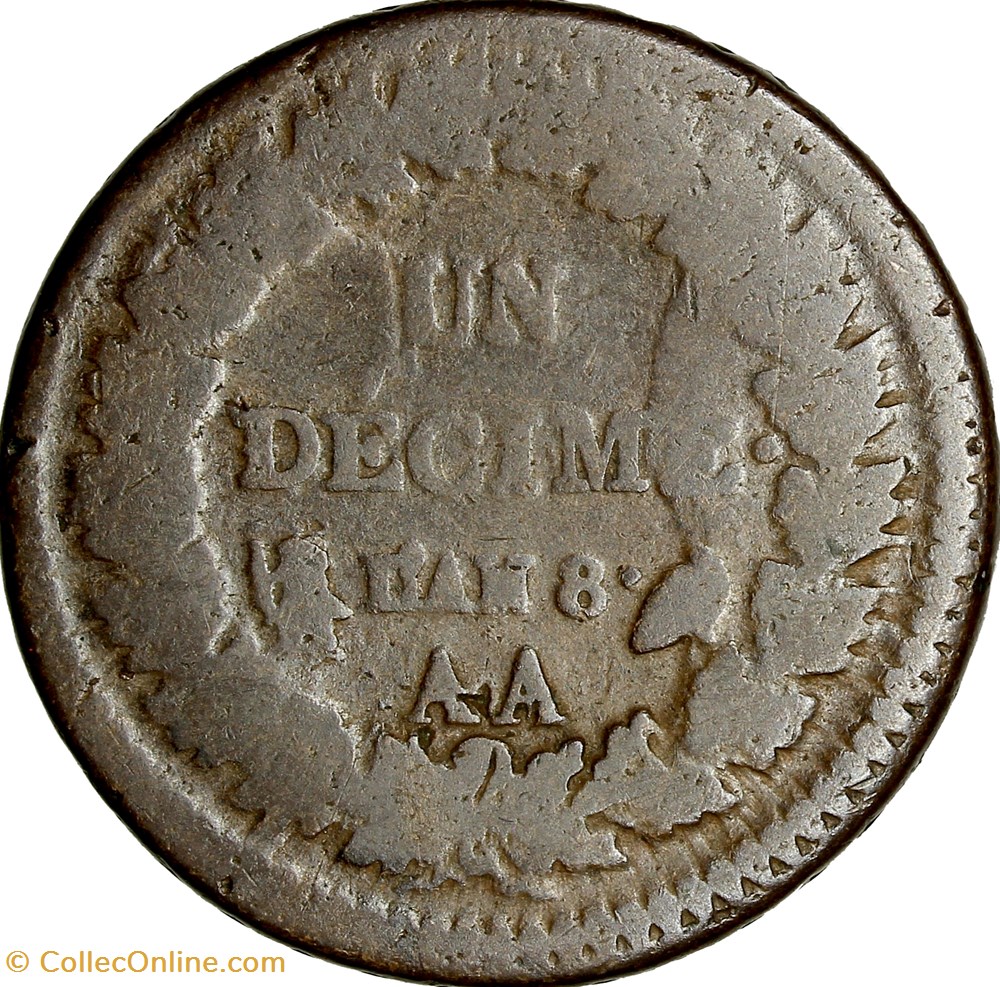 Un décime Dupré, grand module, Consulat, an 8, Metz, coins choqués monnaies monde france un decime dupre grand module consulat an 8 metz coins choques