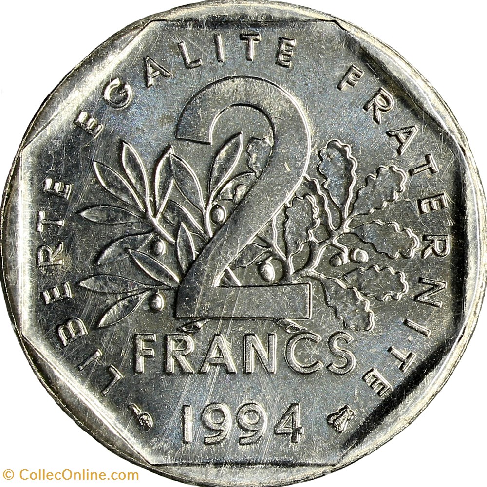 2 francs Semeuse, nickel, BU, abeille, 1994 monnaies monde france 2 francs semeuse nickel bu abeille 1994