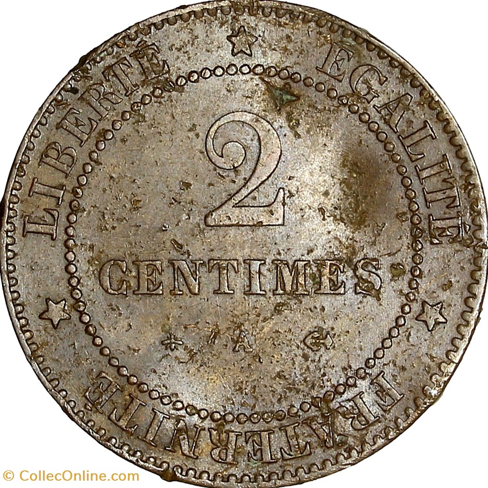 2 centimes Cérès, IIIe République, 1879, petit A, Paris monnaies monde france 2 centimes ceres iiie republique 1879 petit a paris