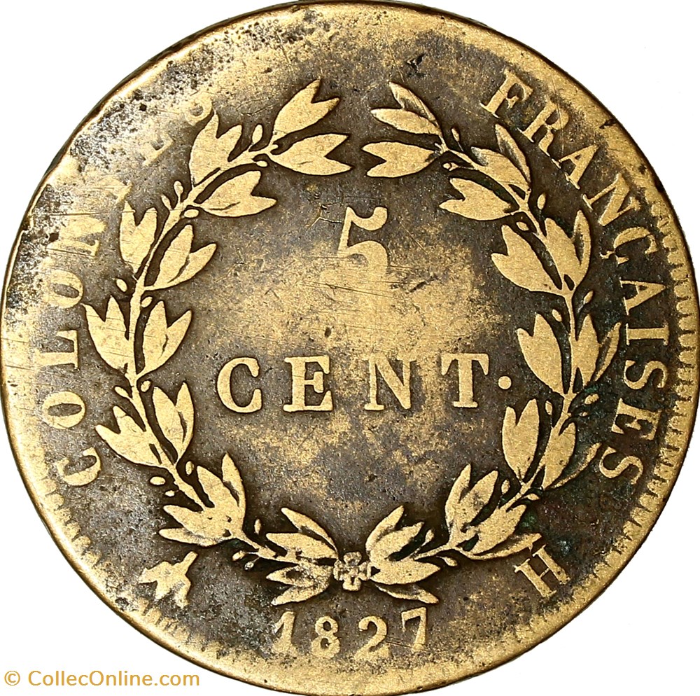 5 centimes des colonies, Charles X, 1827, La Rochelle monnaies monde france 5 centimes des colonies charles x 1827 la rochelle