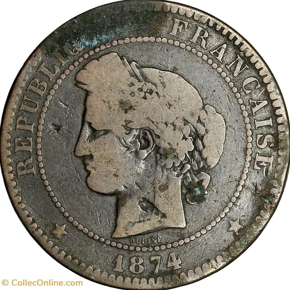 10 centimes Cérès, IIIe République, 1874, Bordeaux monnaies monde france 10 centimes ceres iiie republique 1874 bordeaux