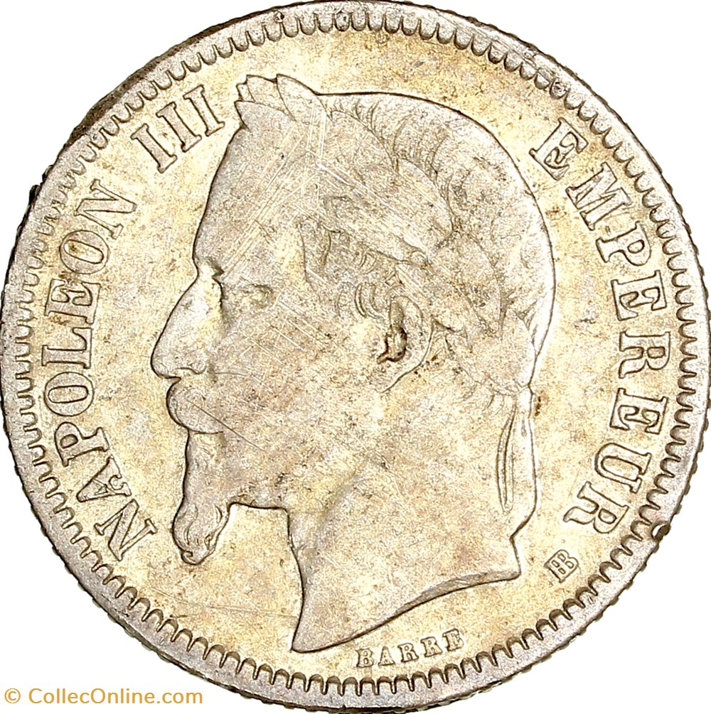 1 franc, tête laurée, Napoléon III, 1866, Strasbourg monnaies monde france 1 franc tete lauree napoleon iii 1866 strasbourg