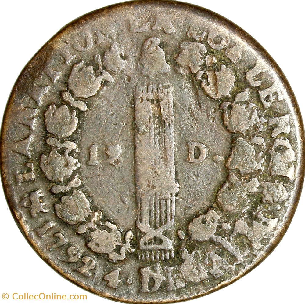 12 deniers au faisceau type François, Louis XVI, 1792, an 4, Rouen monnaies monde france 12 deniers au faisceau type francois louis xvi 1792 an 4 rouen